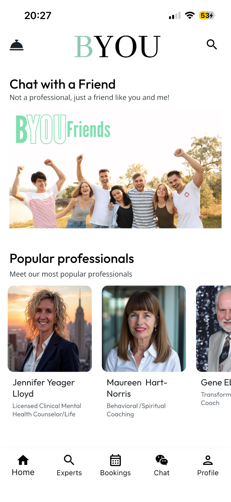BYOU app screen, Experts you can trust
